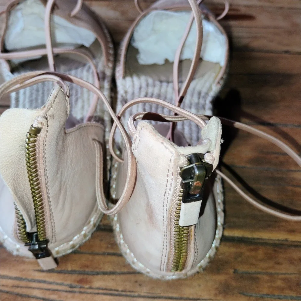 Eileen Fisher Espadrille Lace Up Leather Flats - Size 10